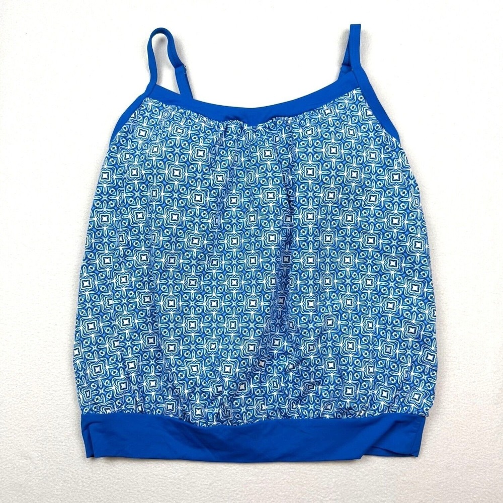 Lands' End Tankini Swim Top Blue White Patterned Swimsuit Top Size 10